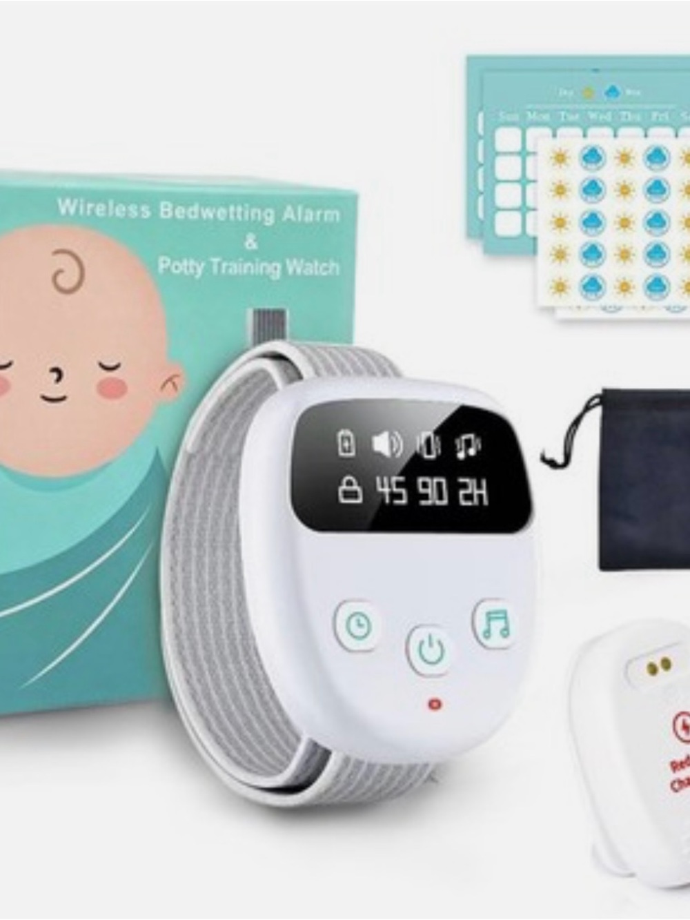 Wireless Bedwetting Alarm & Potty Training Watch - White Brand New in box